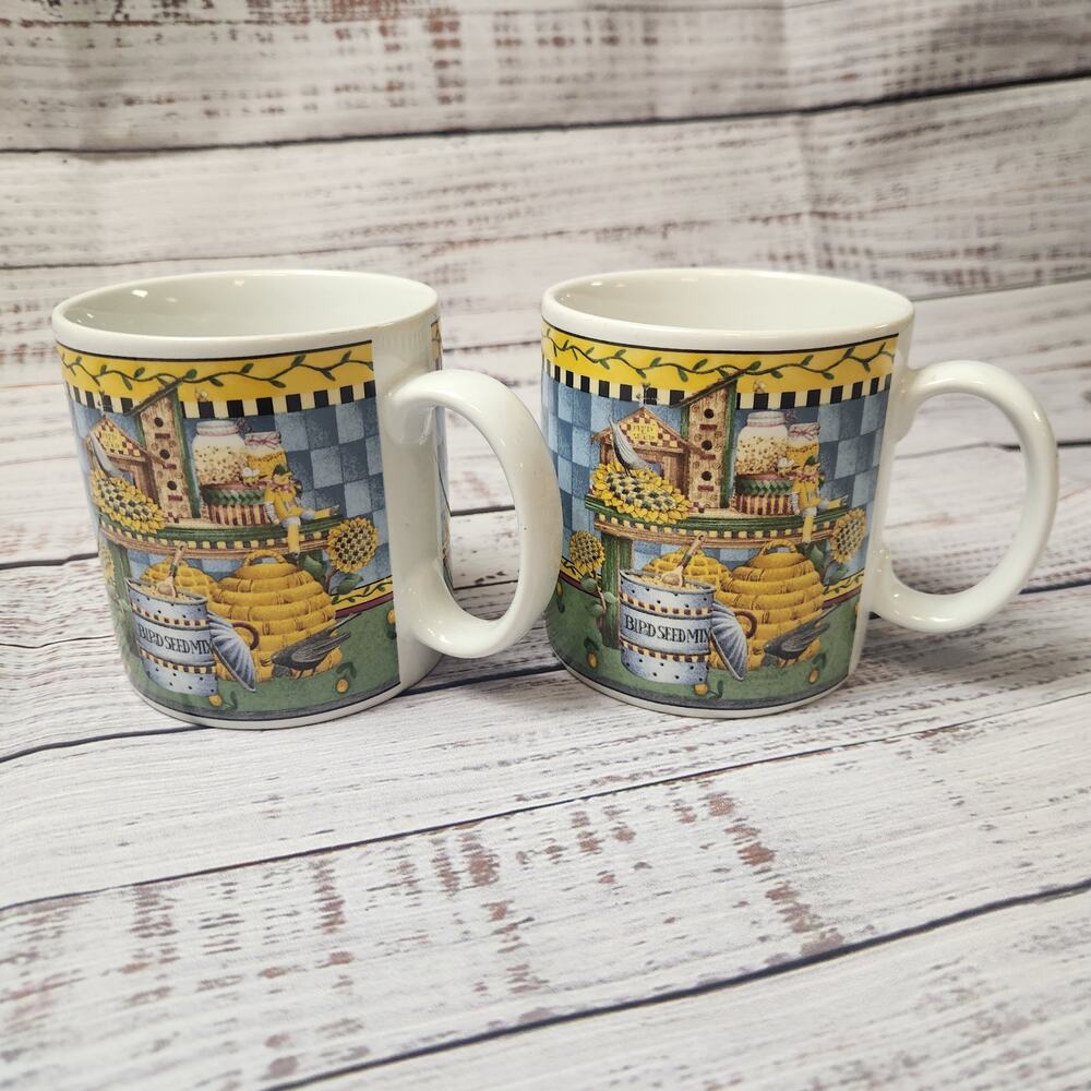 Vtg Debbie Mumm Sakura Garden Vignette Sunflower Coffee Tea Mug Lot of 2 Spring
